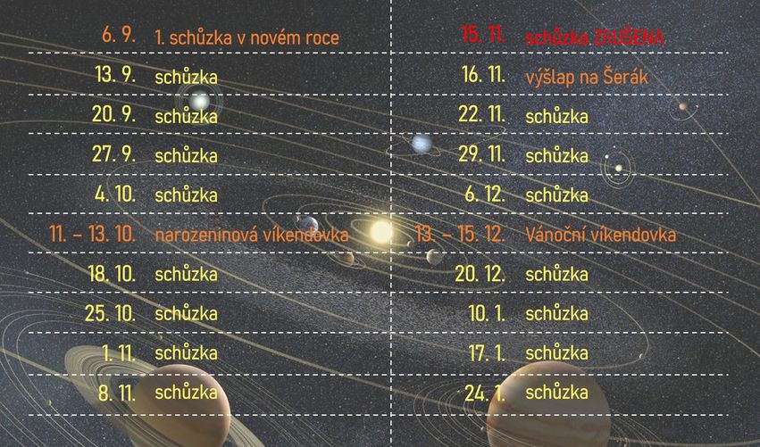 Harmonogram první poloviny školního roku 